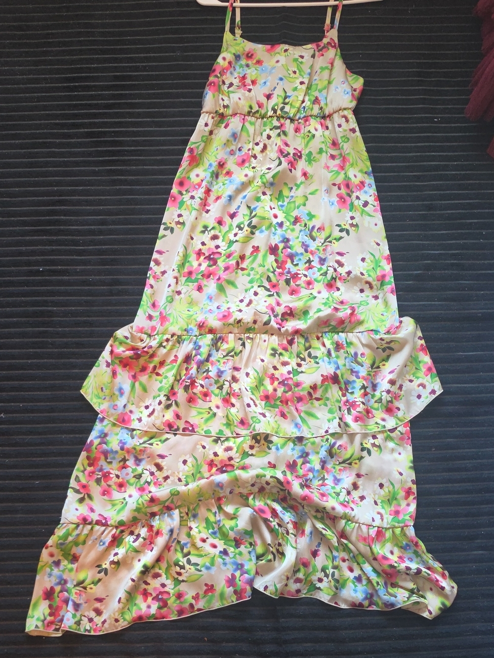 Old Navy Floral Cream Maxi Dress with Pink and Green Accents